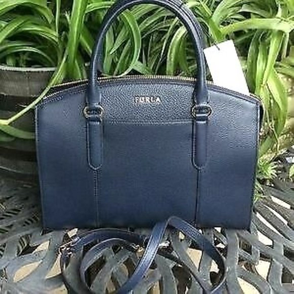 Furla Italian Saffiano Leather Navy Blue Handbag Size-@ 9 1/4” x 12” NWT - Picture 7 of 7